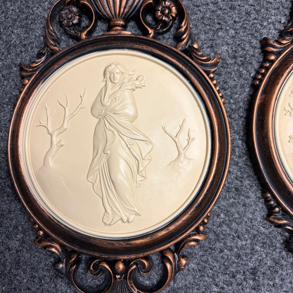 Vintage Dart Industries Plastic Ornate Wall Plaques Pair Goddess Relief Bronze - Picture 2 of 10